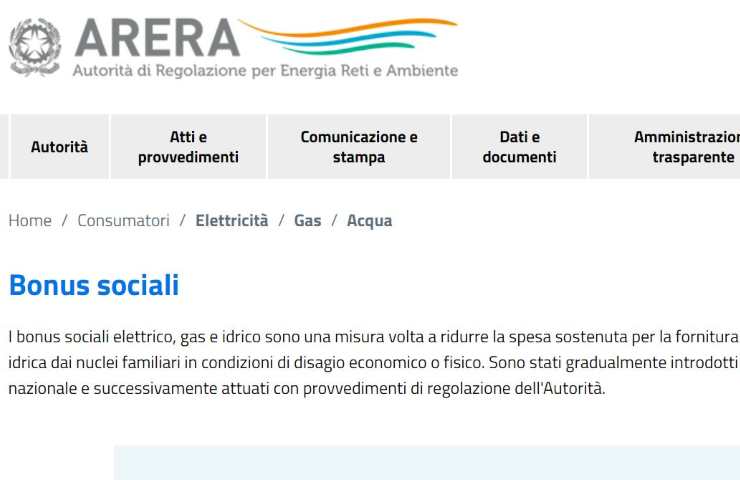 Bonus sociale elettricità e gas